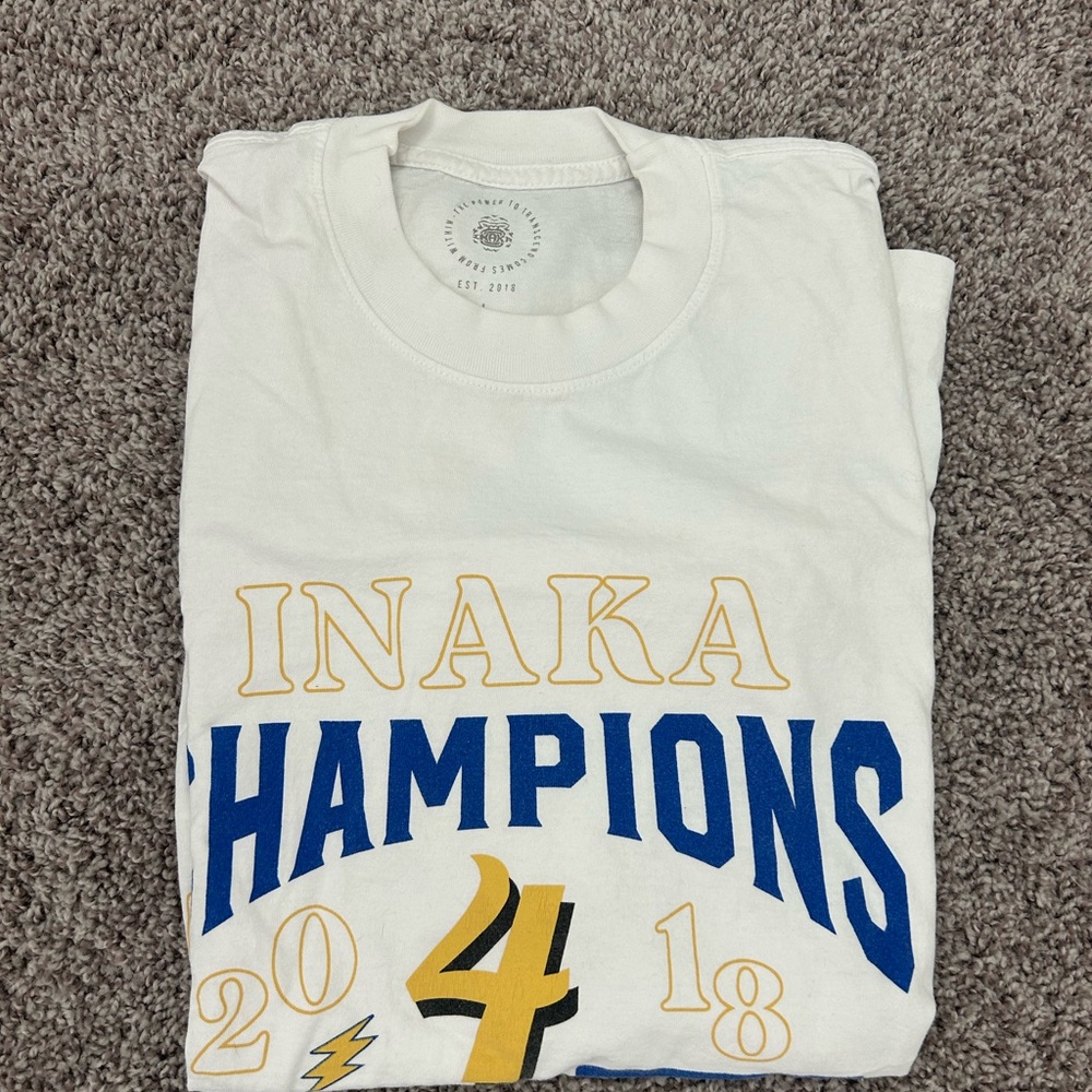 Inaka Power White Graphic Tee with Blue and Yellow Print